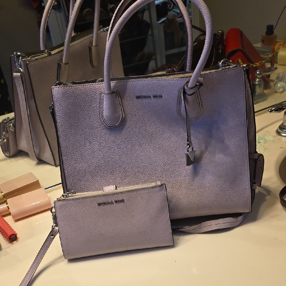 Michael Kors Lilac Saffiano Satchel with Matching Wristlet